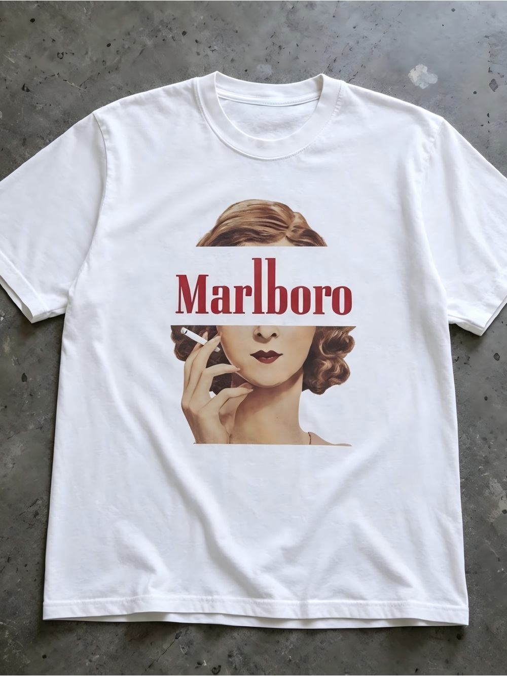 Vintage Marlboro Retro Woman Portrait White Graphic Womens Mens T-shirt Unisex